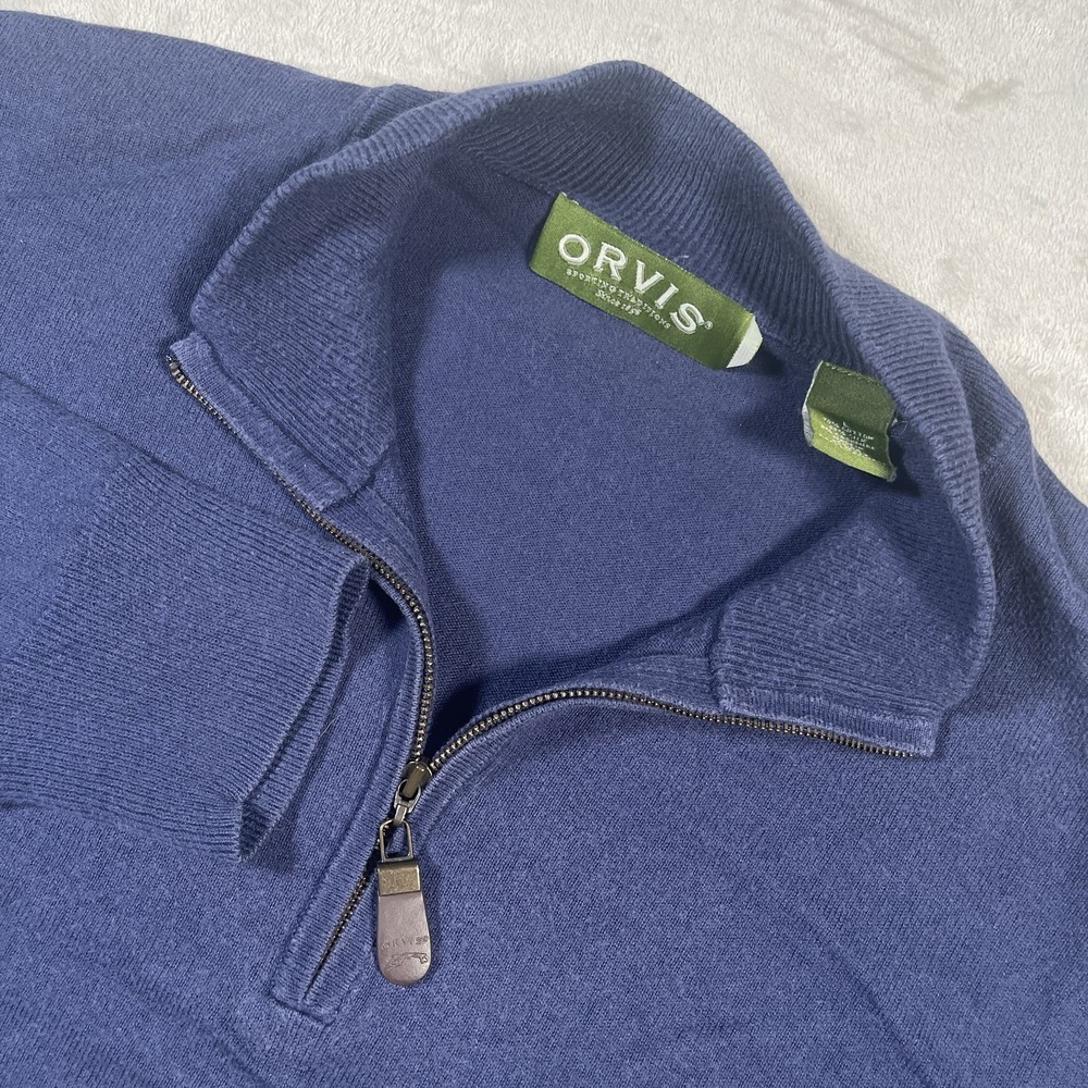 ORVIS Silk Cashmere Blend Knit Sweater‎ 1/4 Zip Long Sleeve Blue Men's L